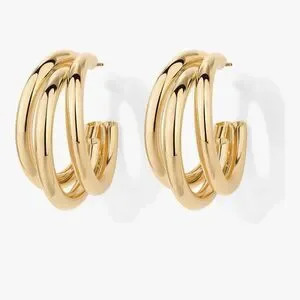 New?14k Gold Plated Chunky Triple Split Loop Huggie Earrings